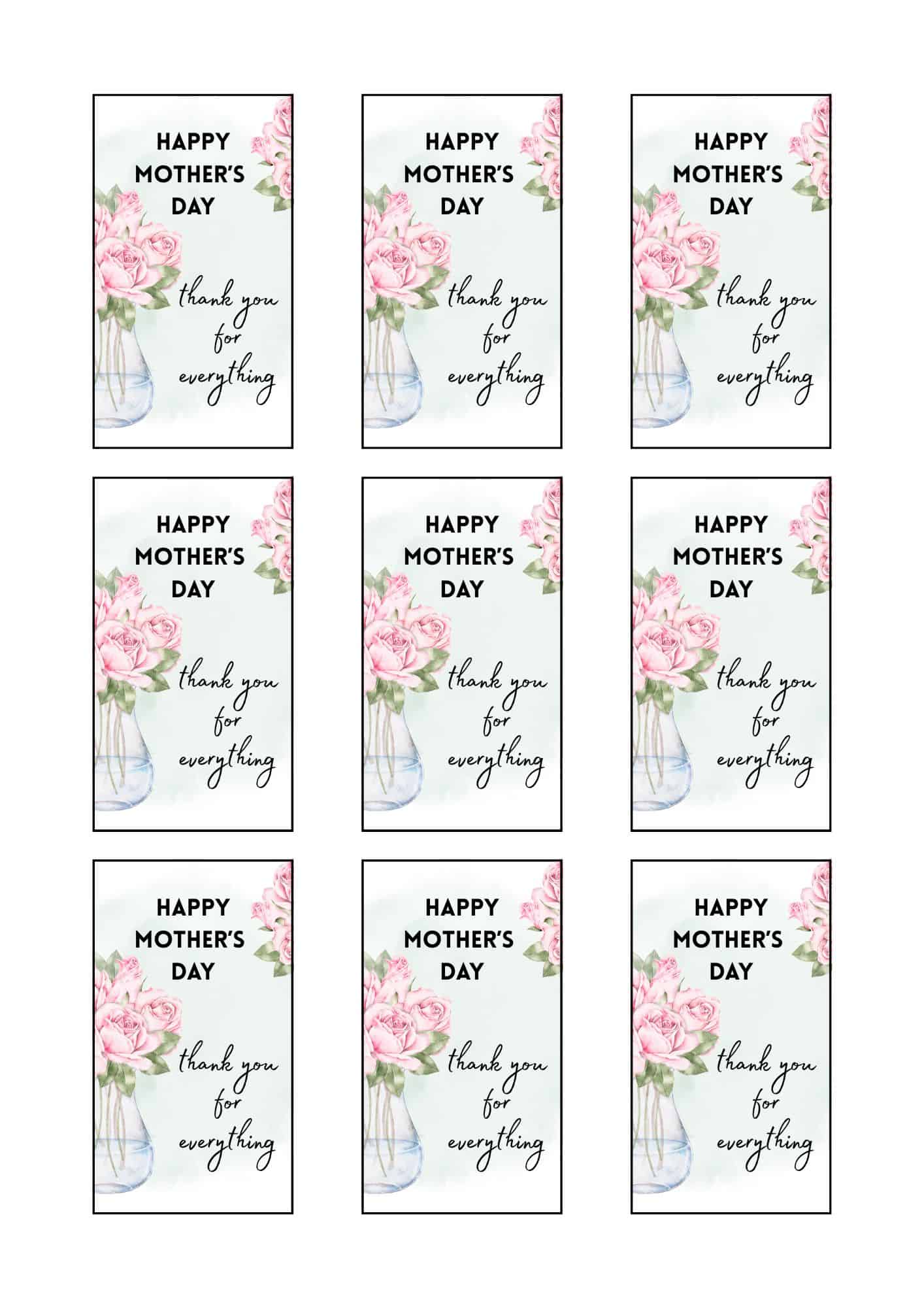Mother's day gift tags in pink roses design.