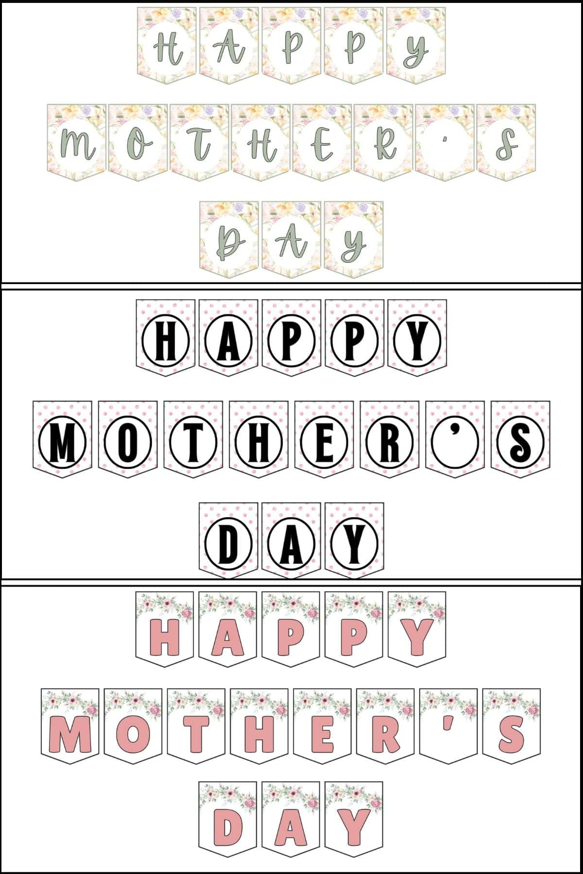 Happy Mother's Day printable banner sets overlapping one another.