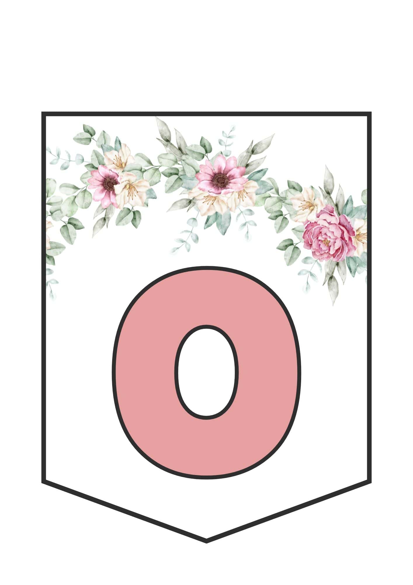 Printable floral banner letter O in pink.