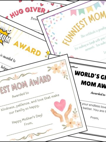 Mother's day certificates free printable templates overlapping on one another.