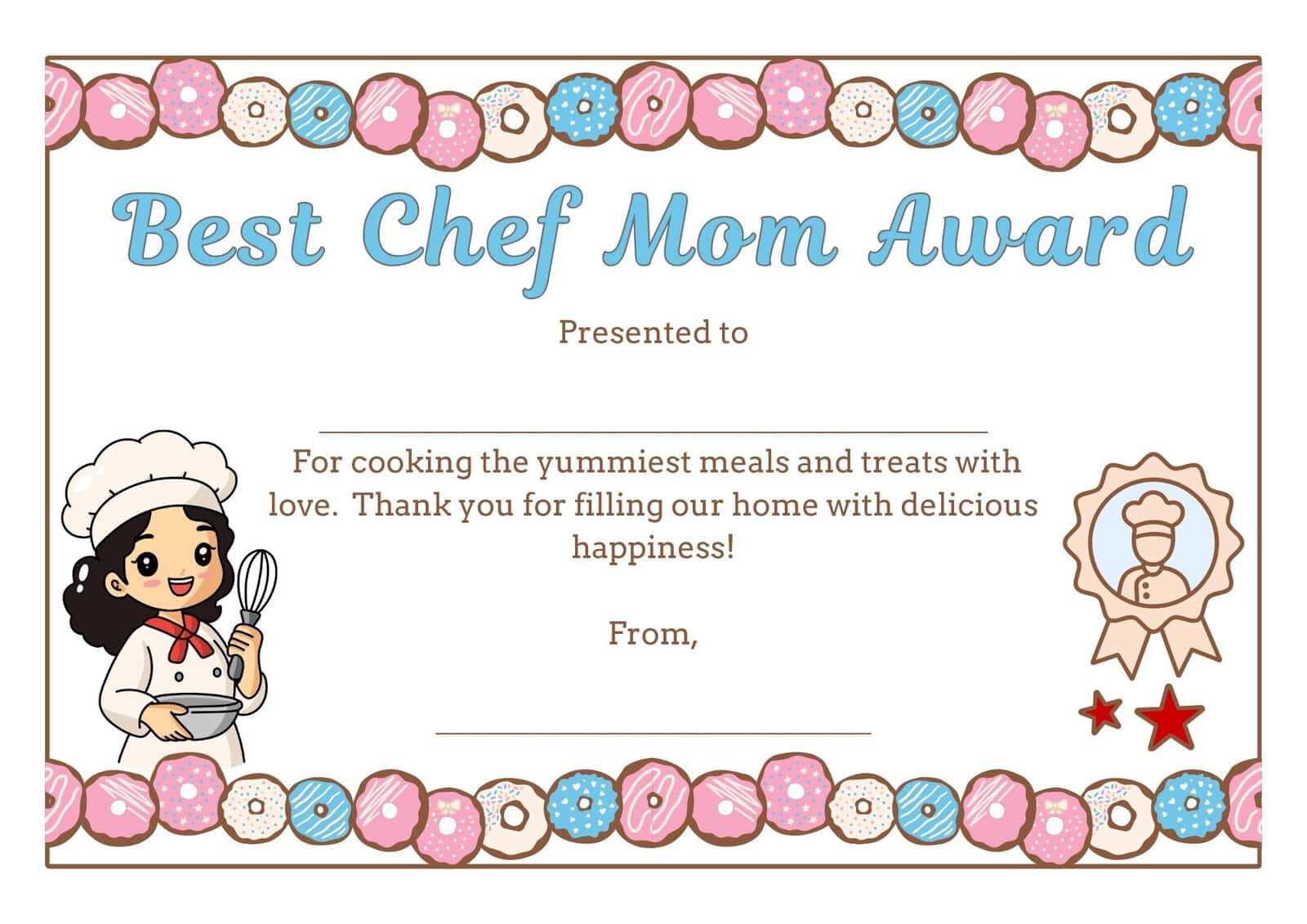 Best chef mom award certificate template.