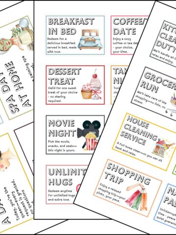 Mother's Day gift certificate printable coupons overlapping one another.