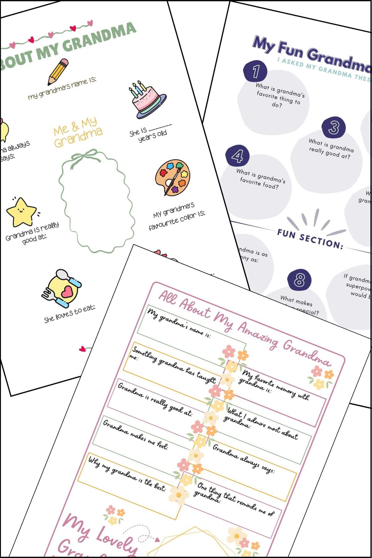 Mother's day grandma questionnaires overlapping on one another.