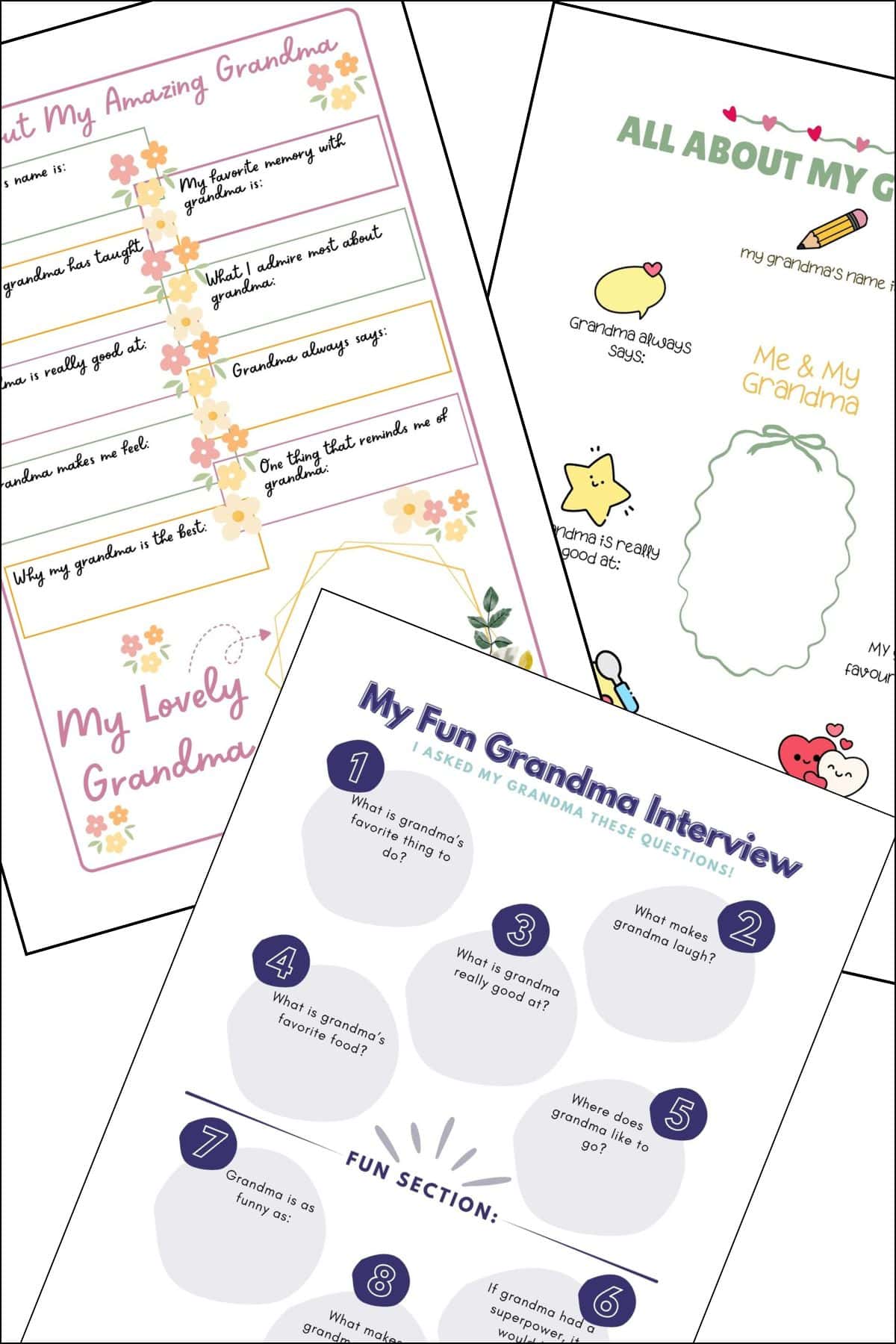 Mother's day grandma questionnaires overlapping on one another.