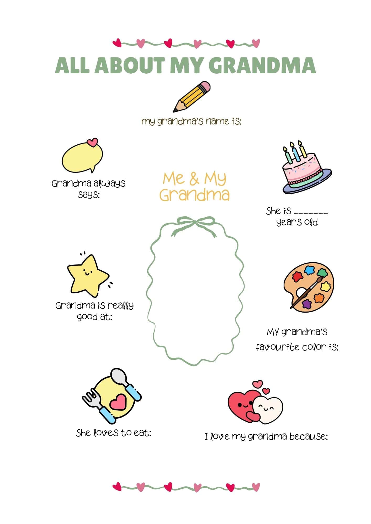 Mother's day grandma questionnaire in colorful pictorial design.