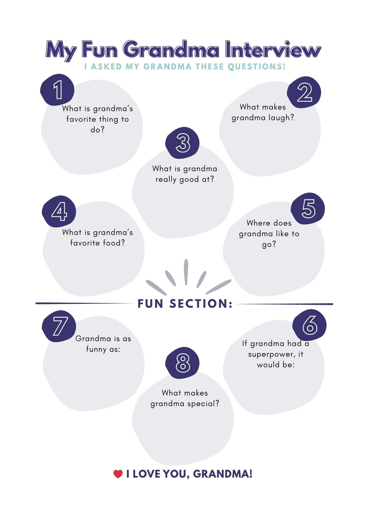 Mother's day grandma questionnaire in abstract blue design.