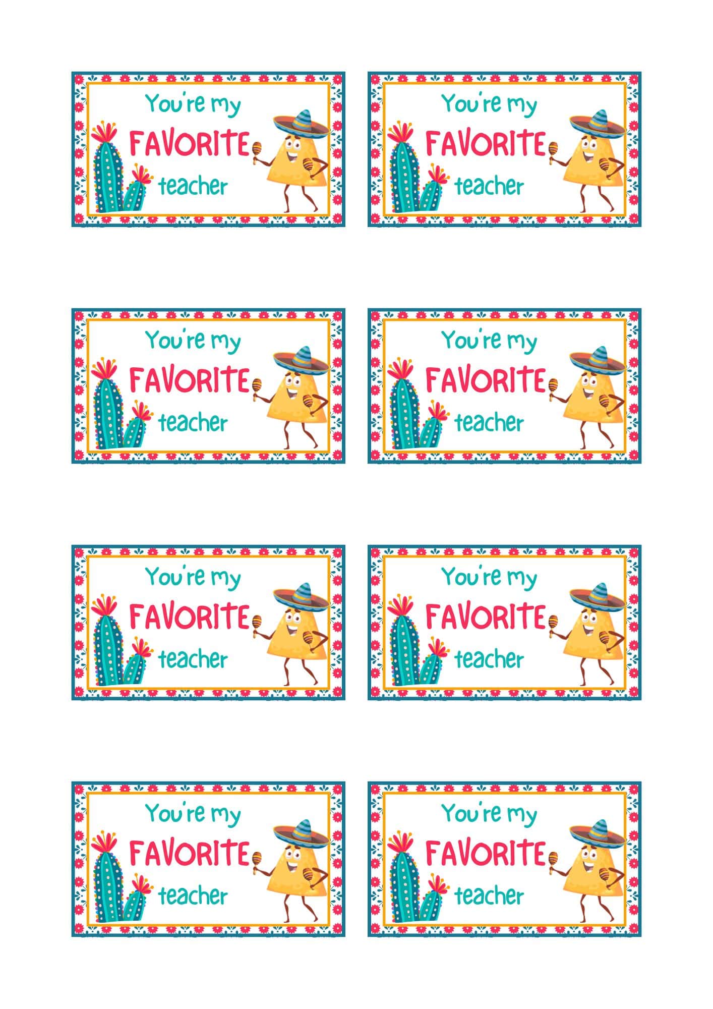 Rectangle Nacho Average Teacher printable gift tags.