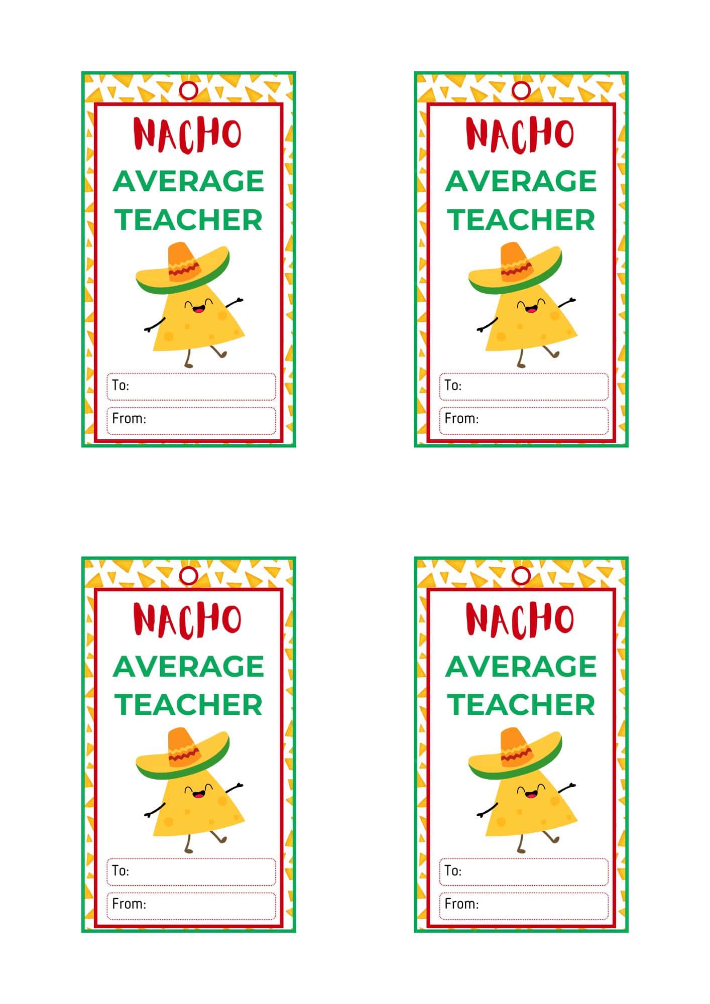 Rectangle Nacho Average Teacher printable gift tags.