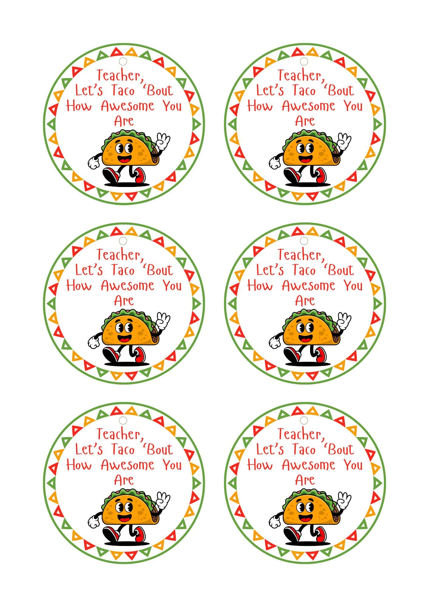 Round Nacho Average Teacher printable gift tags.