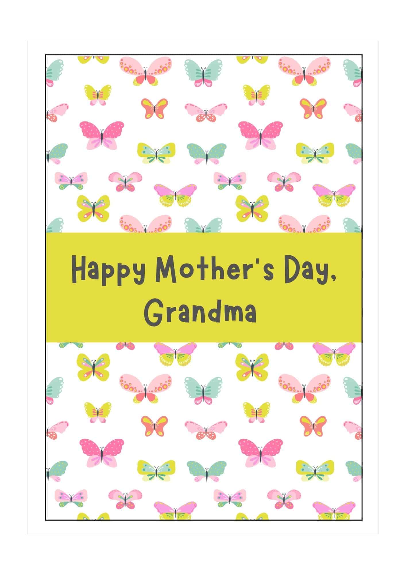 Happy Mother's Day Grandma wordings against a butterflies background.