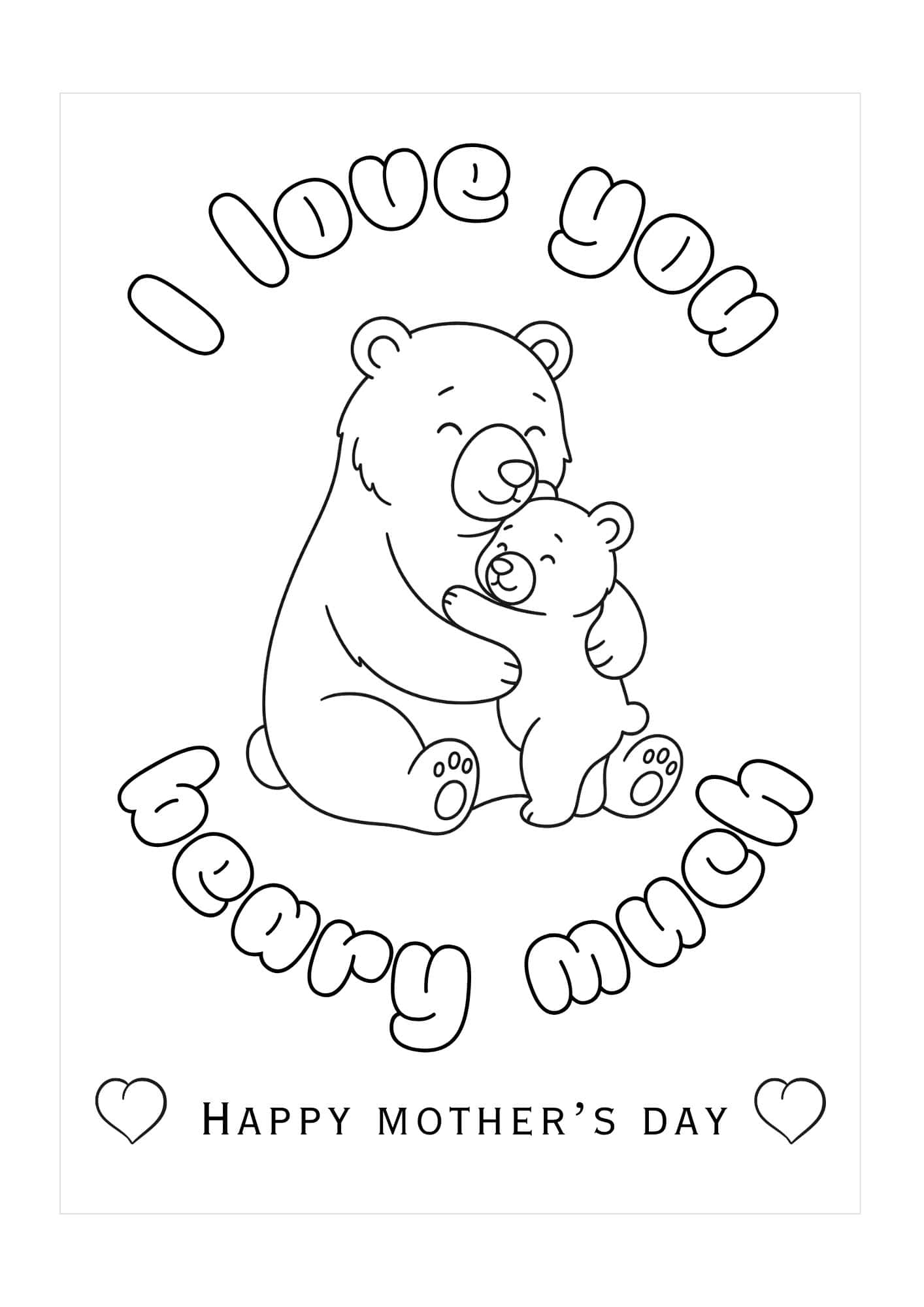 I love you beary much card with images of a mother and baby bear hugging each other.