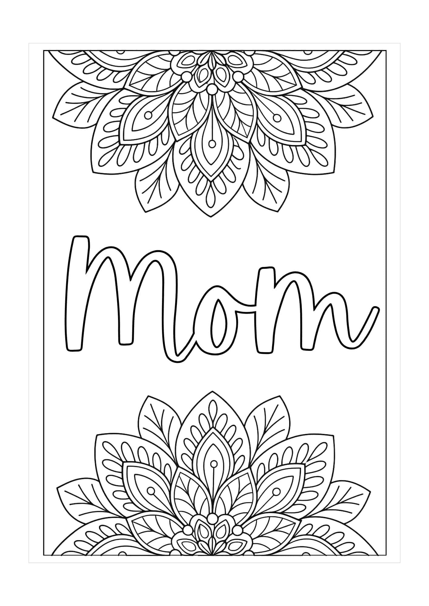 Mom wording in the center with mandala design at the top and bottom border.