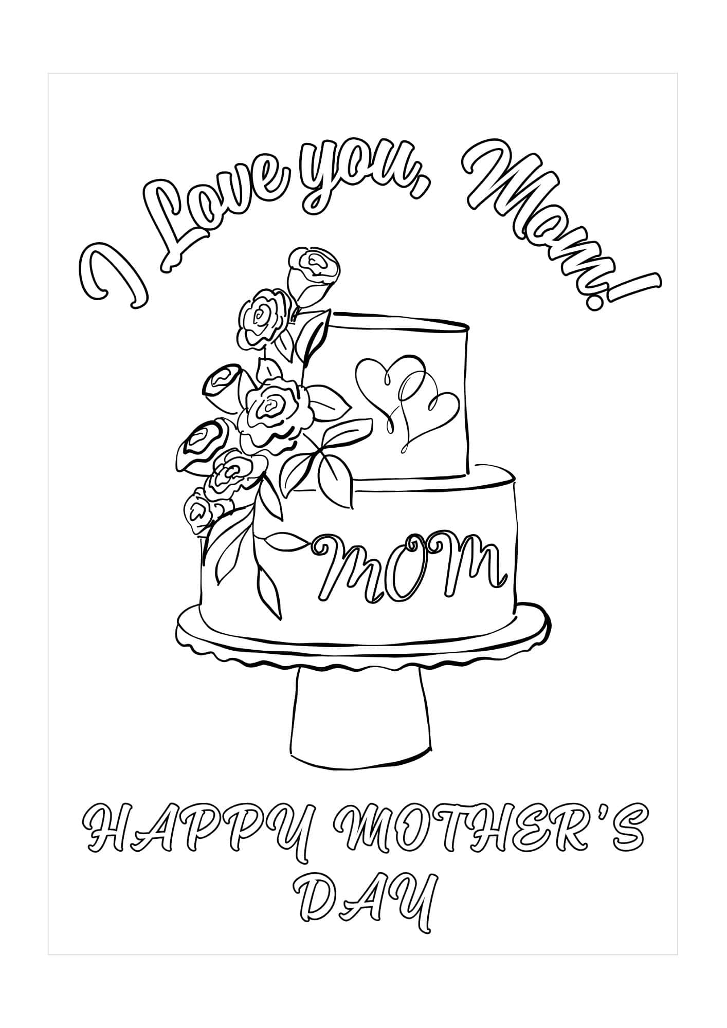 A 2 tier cake with floral design and the wording 'MOM' on the side.