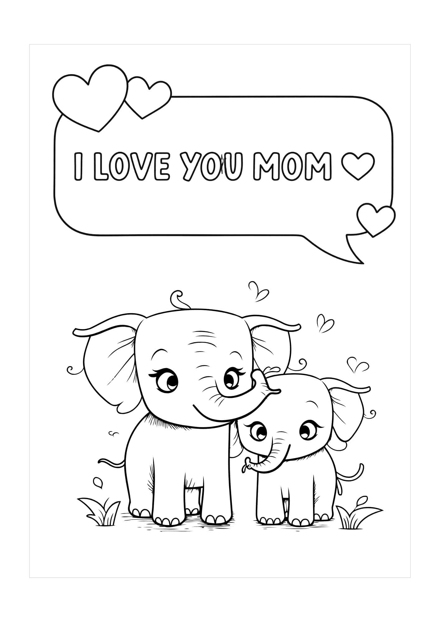Mother's day card with a mother and baby elephant image.