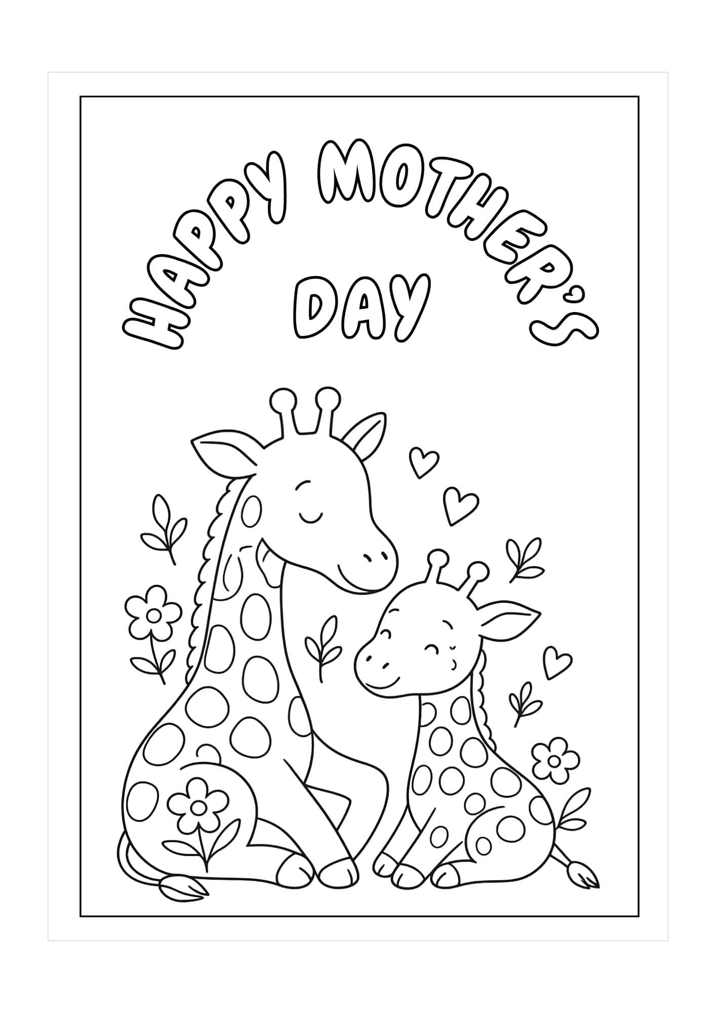 Mother's day card with a mother and baby giraffe image.