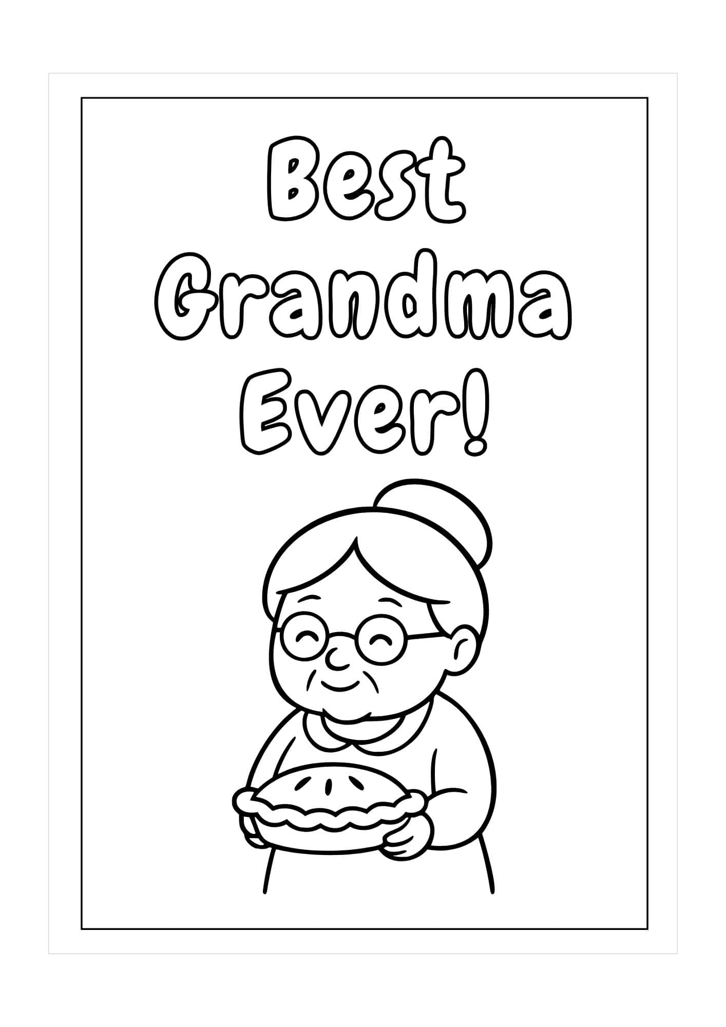 Best Grandma Ever card with picture of grandma holding a pie.