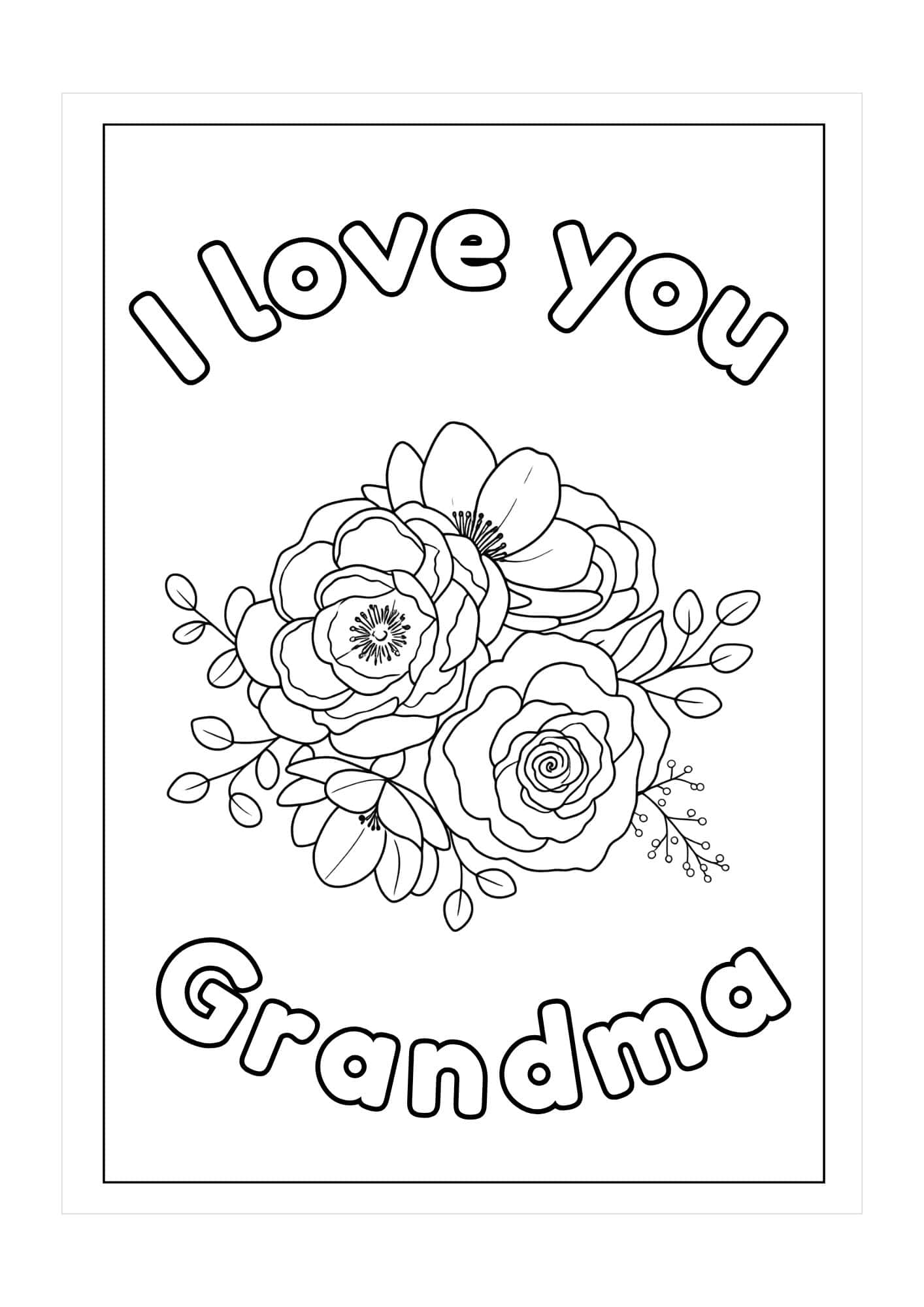 Printable Mother's Day card for Grandmother with I love you wording and flowers.