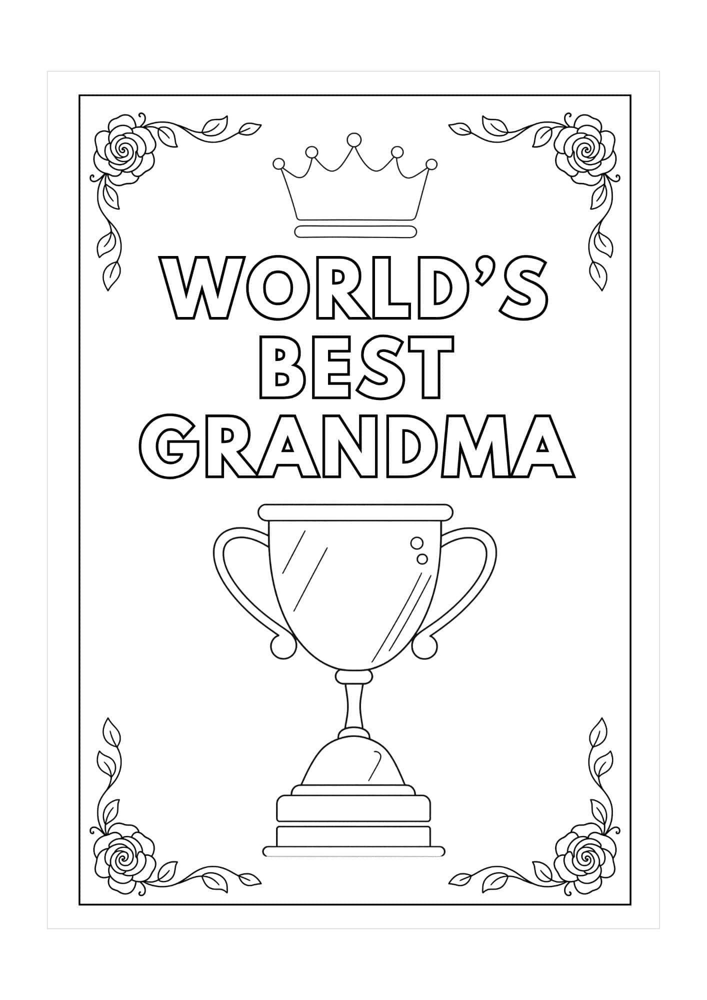 Printable Mother's Day card for Grandmother with a tiara and trophy.