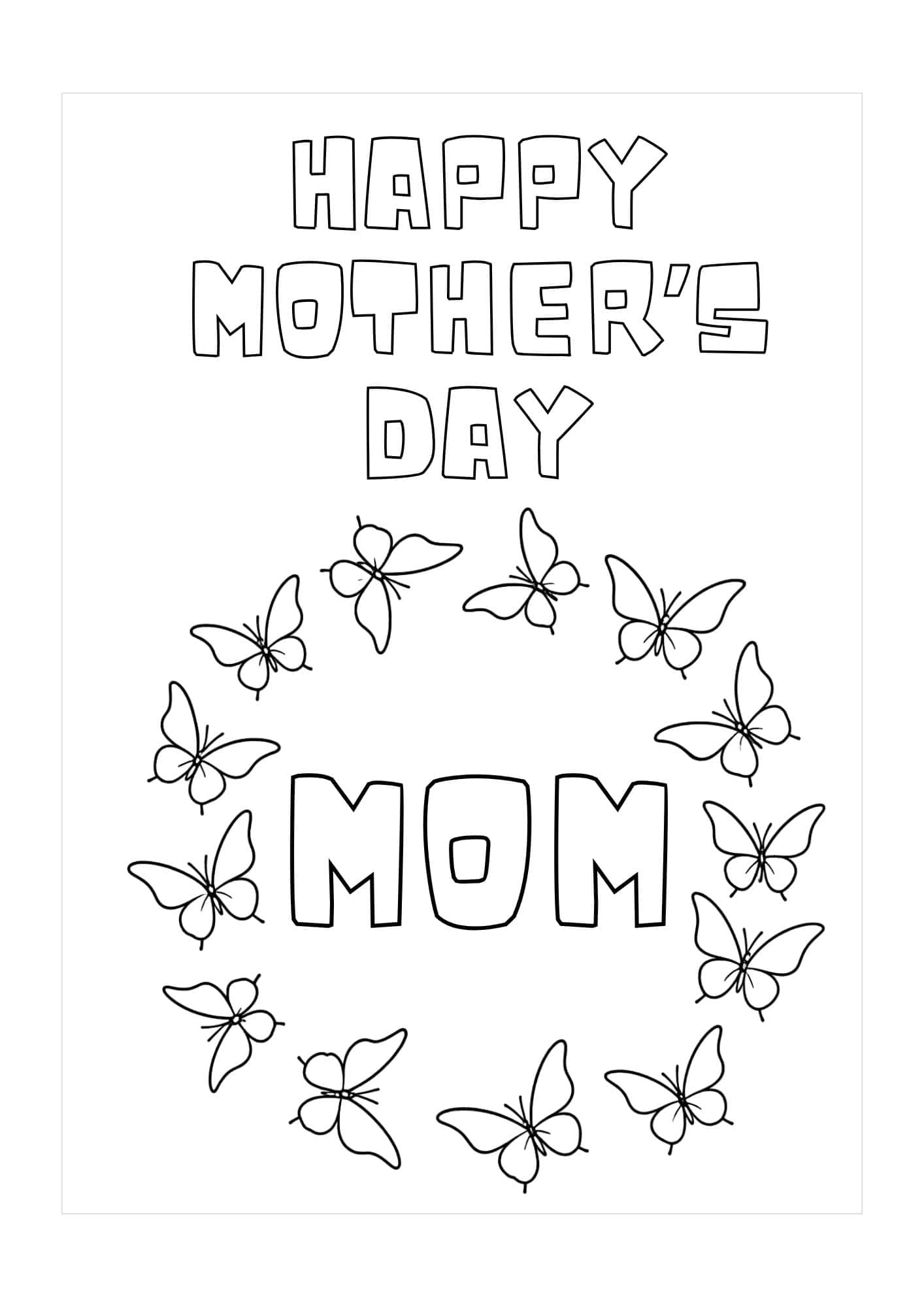 Butterflies in a circle design with the word MOM in the center and Happy Mother's day at the top.