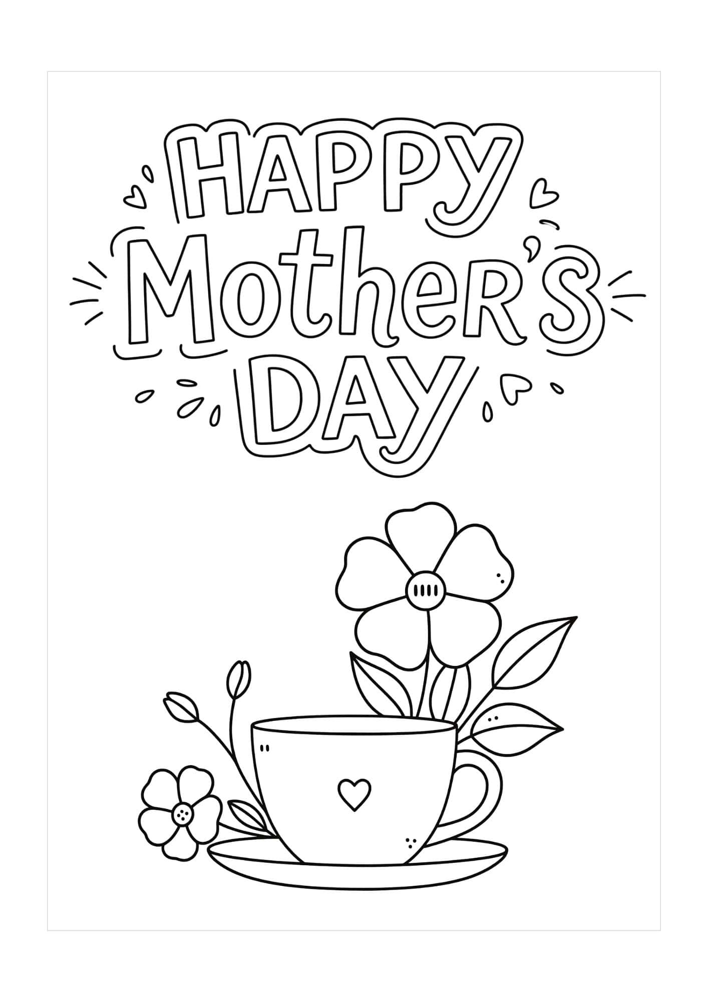 Happy Mother's Day card with image of a cup and flowers.
