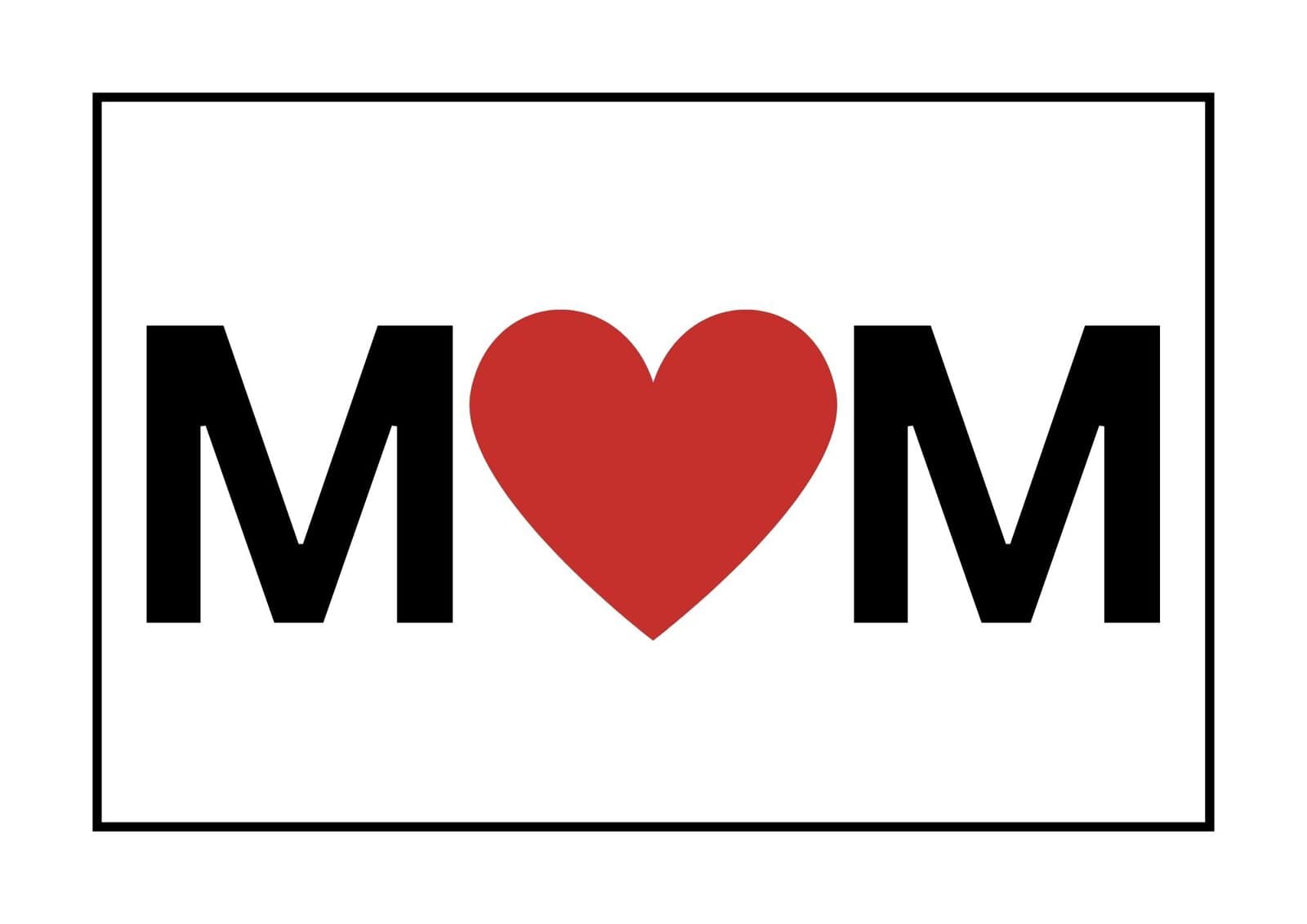 MOM letters with the O replaced with a red heart.