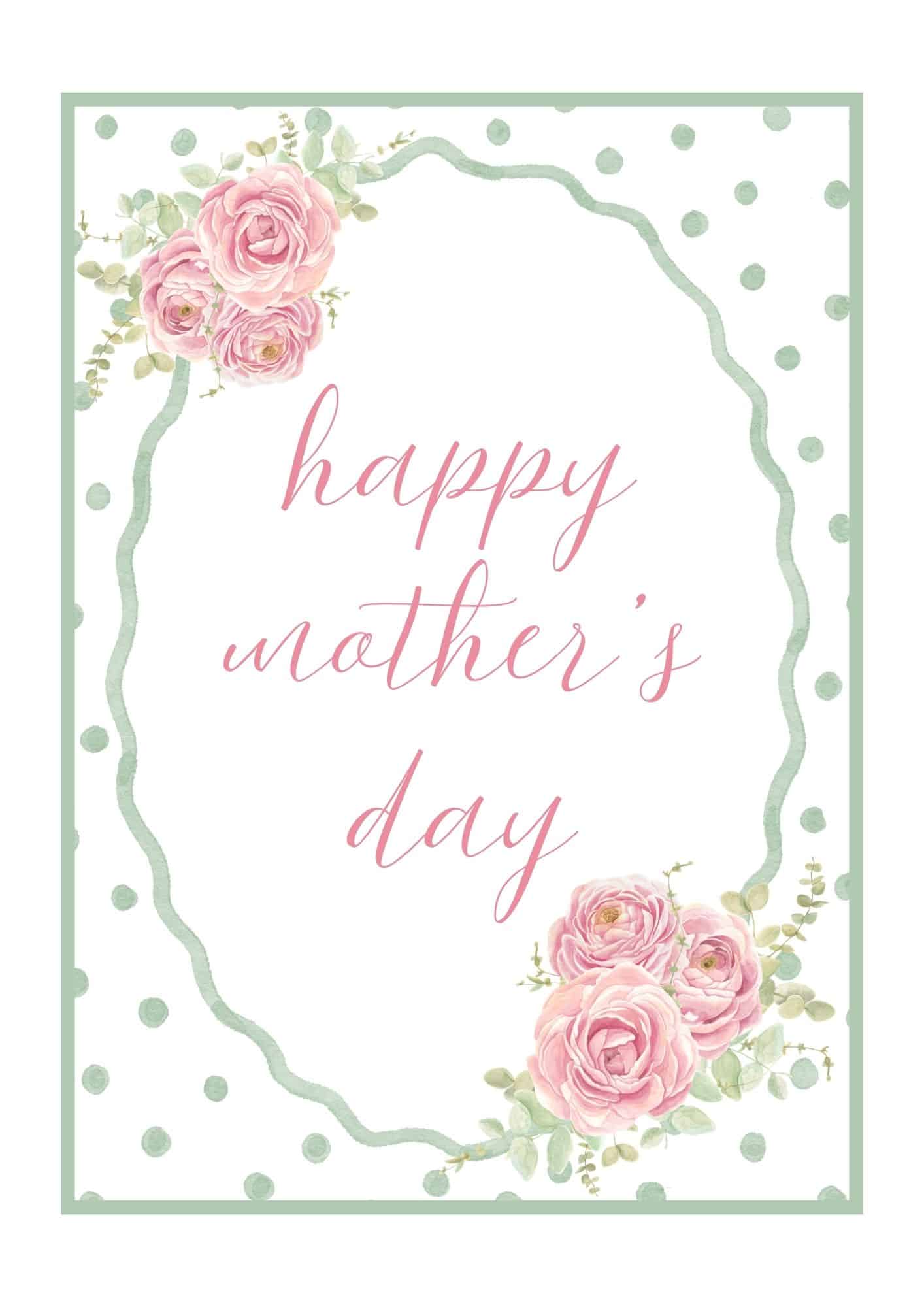 Printable mother's day sign with polka dots and pink roses.