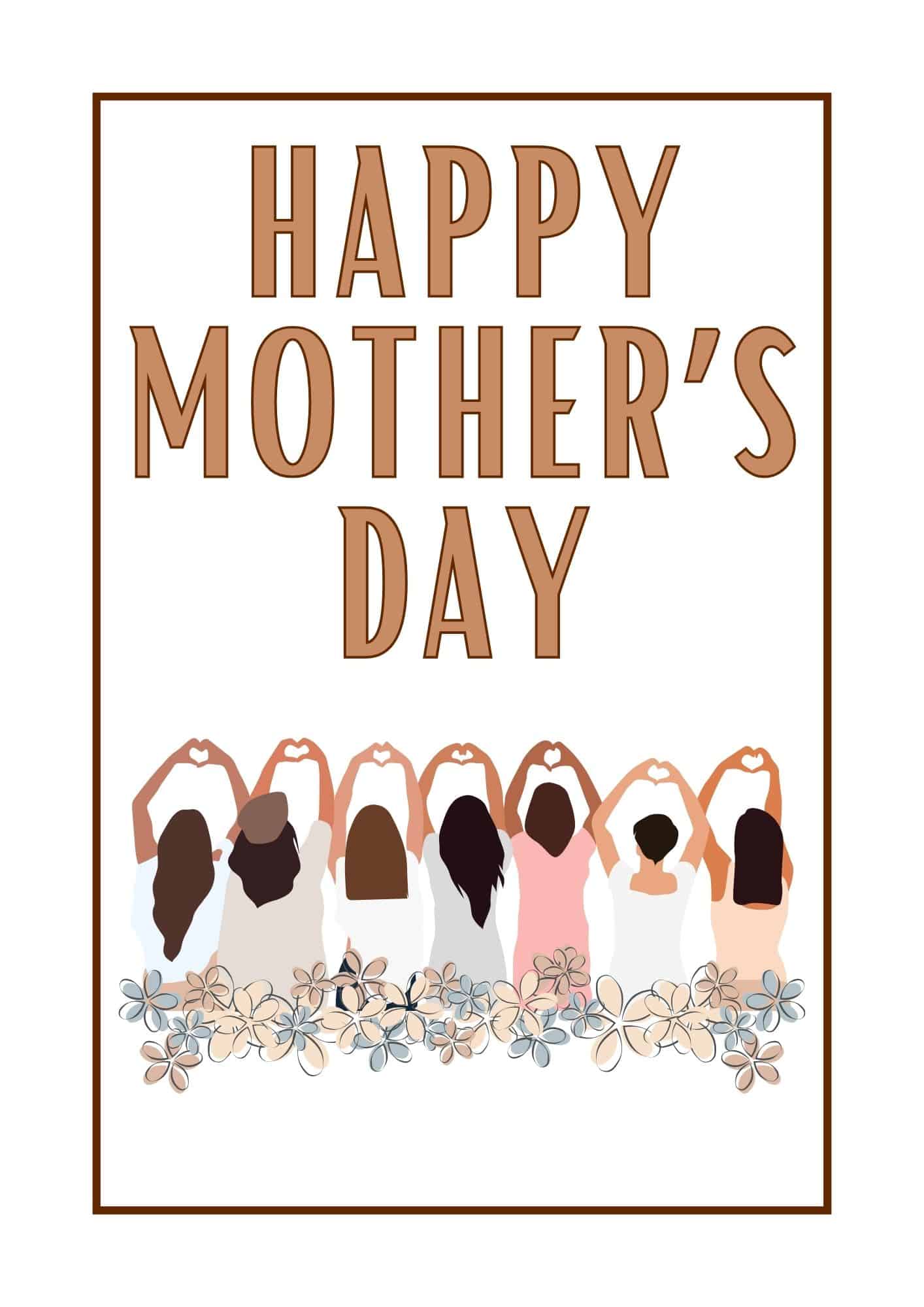 A row of ladies making heart signs with their hands.