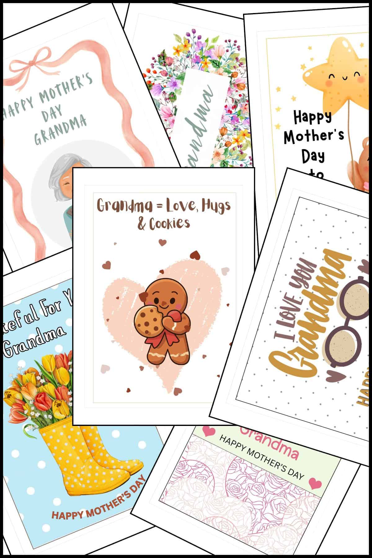 Printable Mother's Day card for grandma stacked on top of one another.