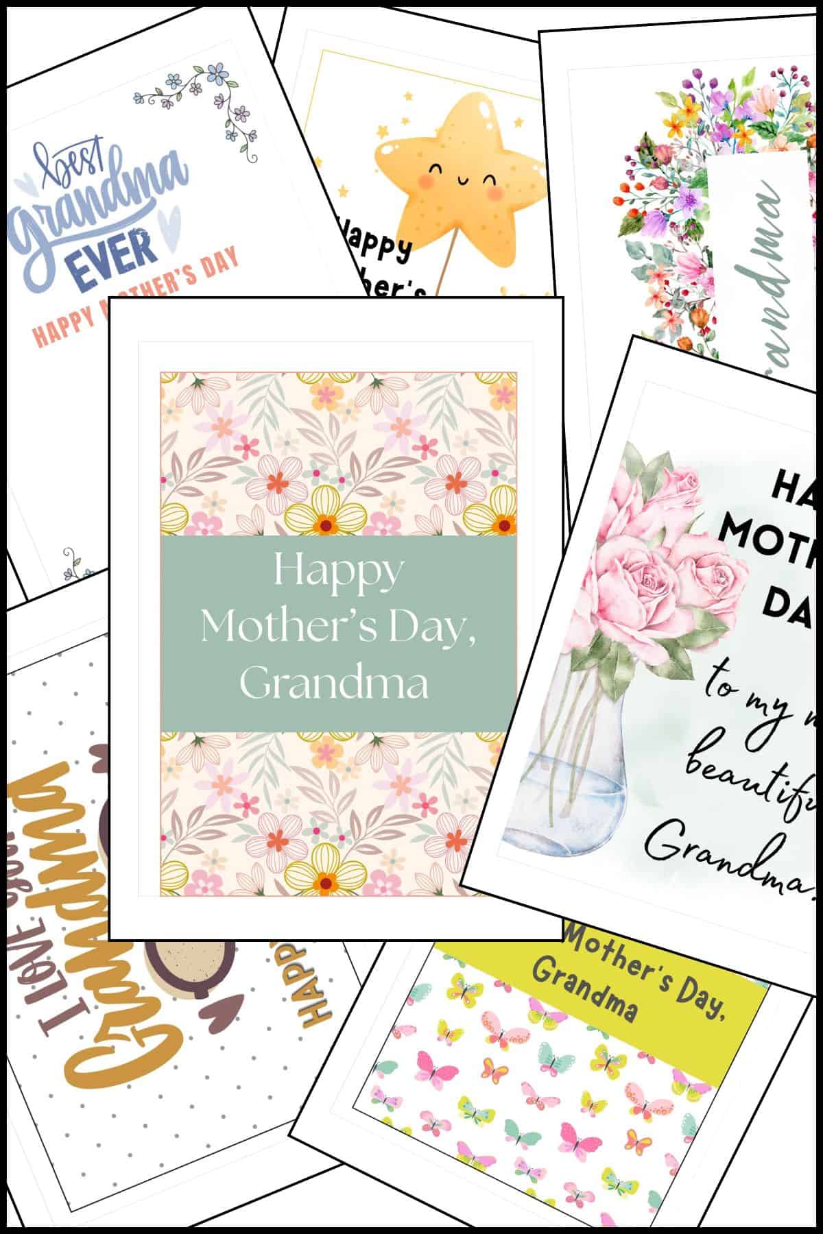 Printable Mother's Day card for grandma stacked on top of one another.