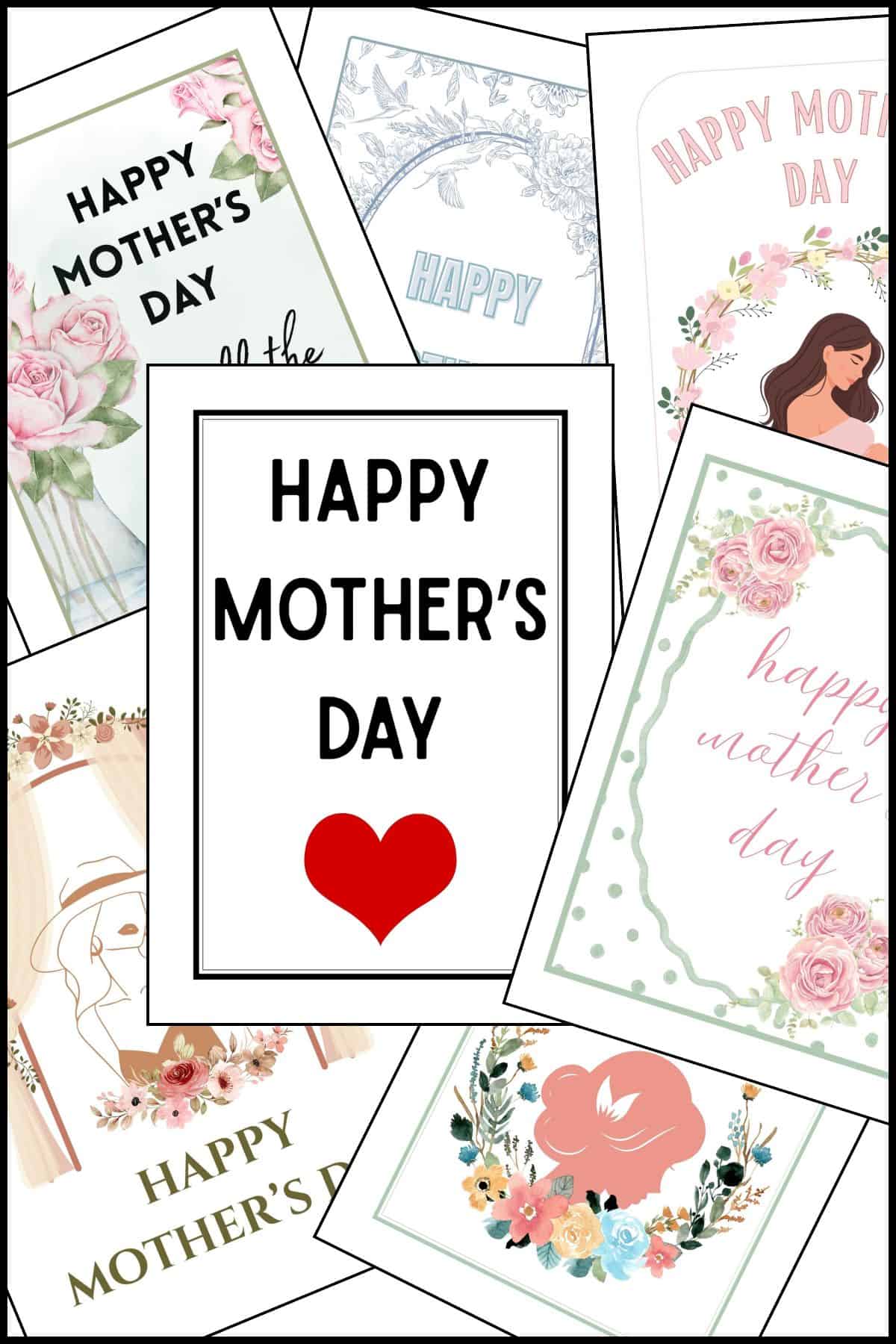 Happy mother's day printable sign templates overlapping on one another.