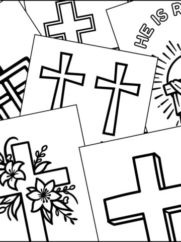 Easter cross template printable images overlapping on one another.