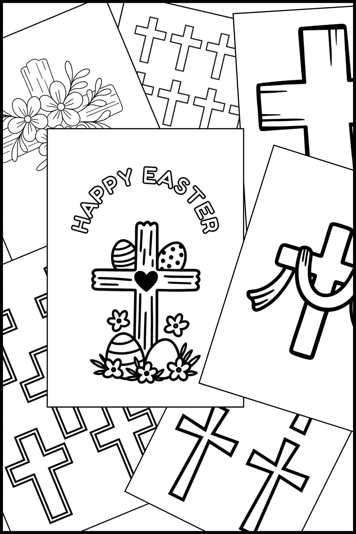Easter cross template printable images overlapping on one another.
