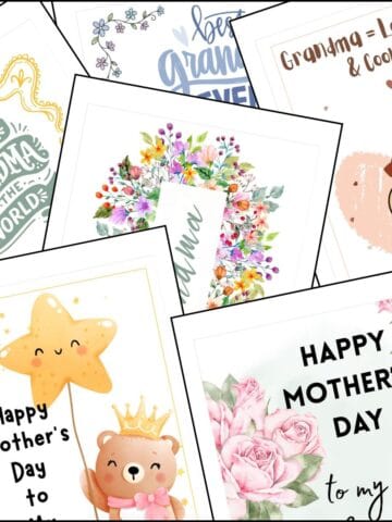 Printable Mother's Day card for grandma stacked on top of one another.