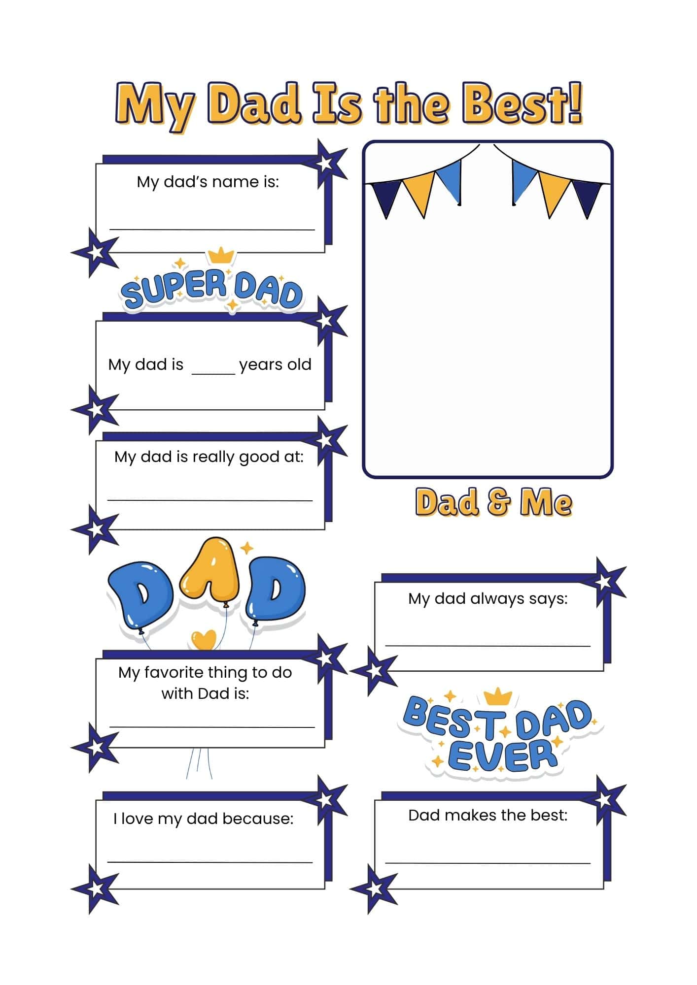My dad is the best questionnaire in blue and yellow.