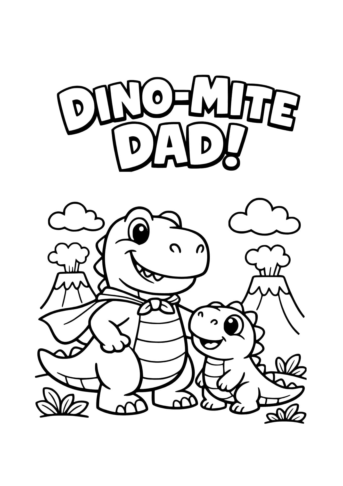 Dino-mite dad dinosaur themed coloring page.