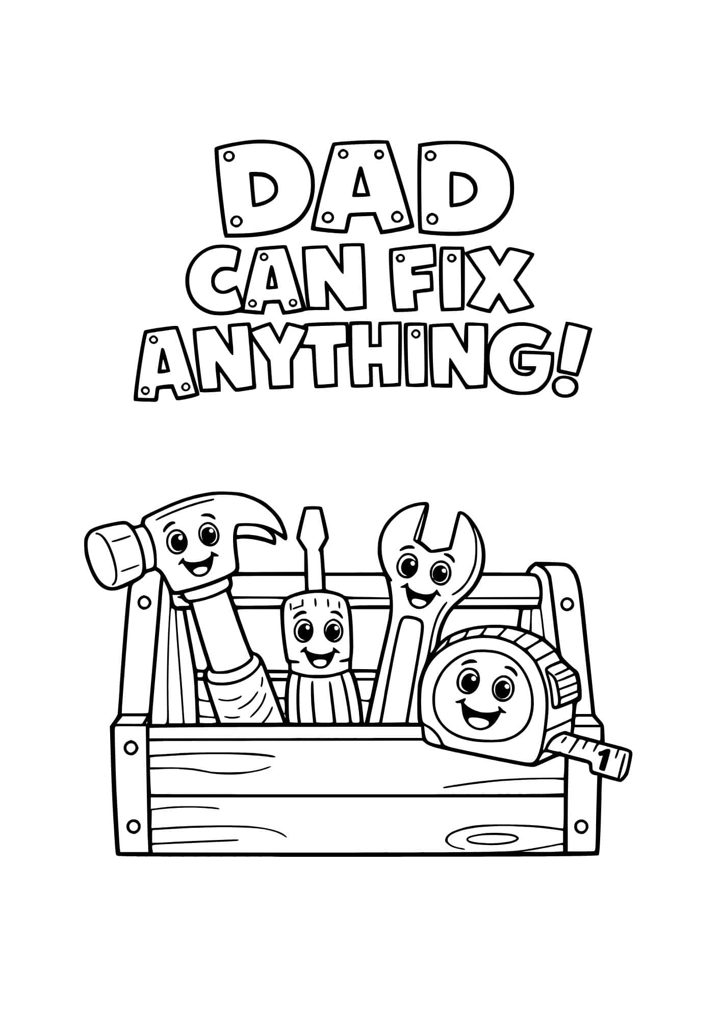 Tools in a tool box themed coloring page.