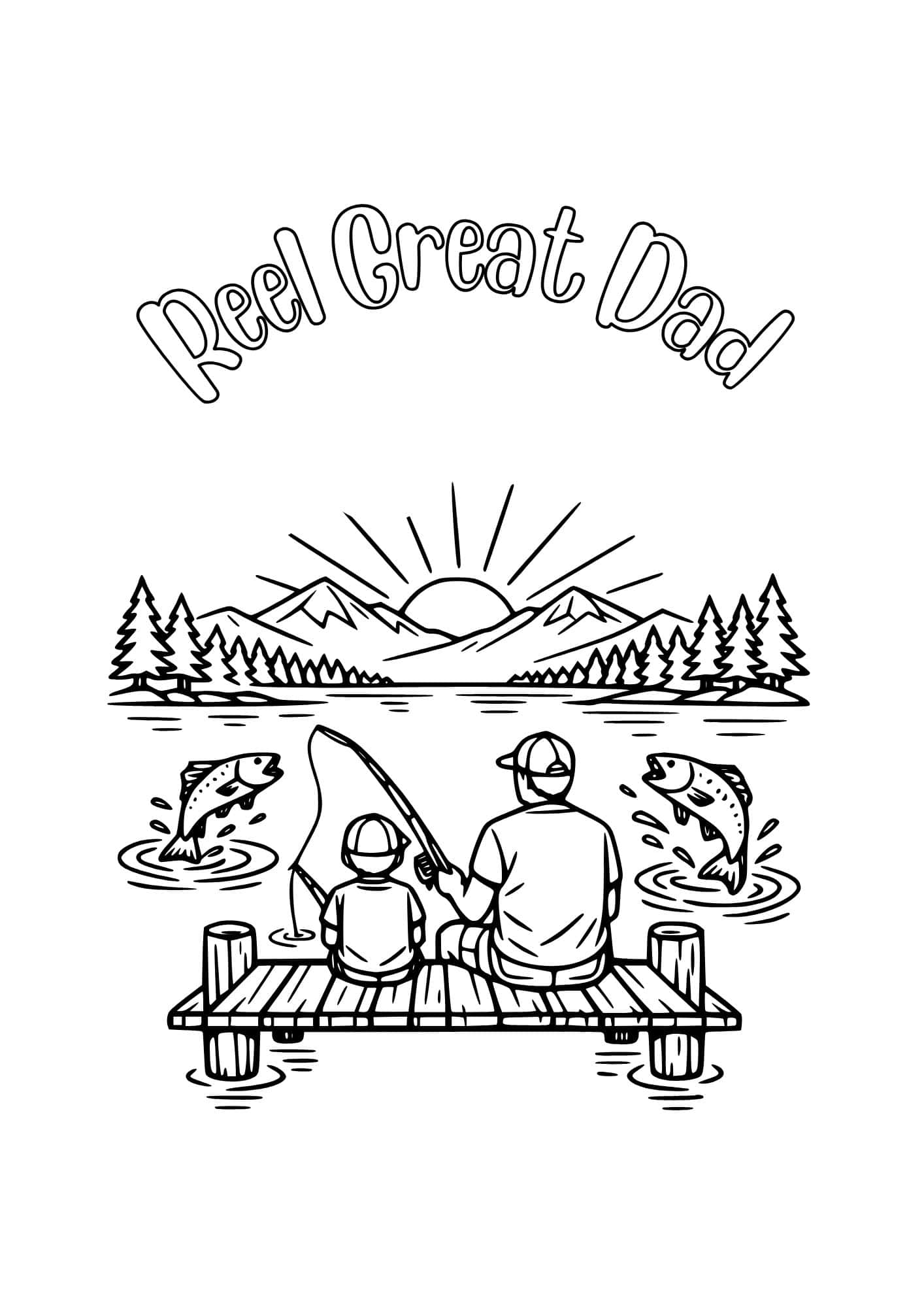 Dad and son fishing coloring page.