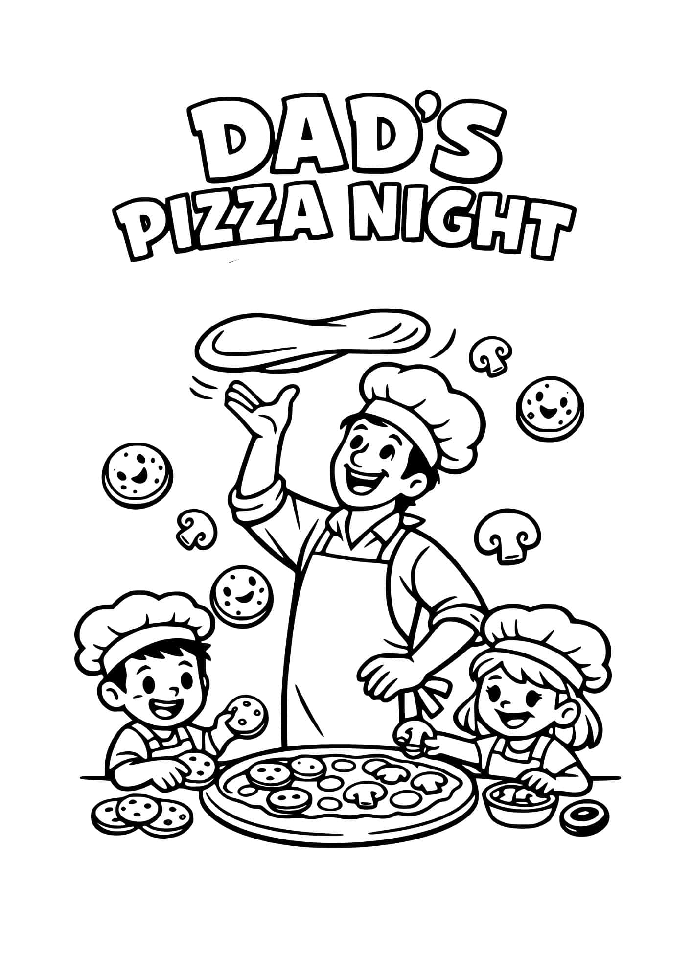 Dad's pizza night themed coloring page.
