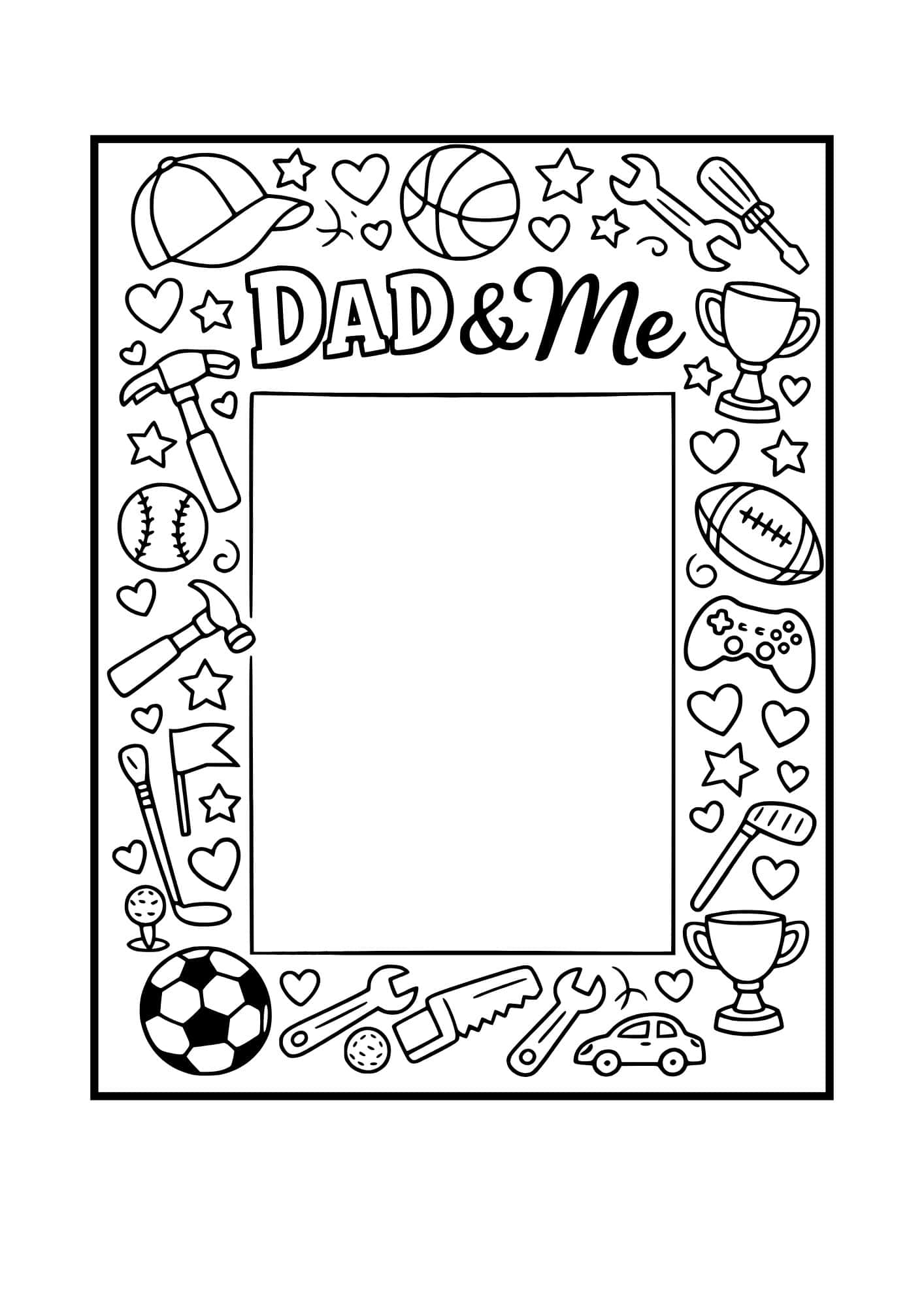 Photo frame coloring page for Father's Day.