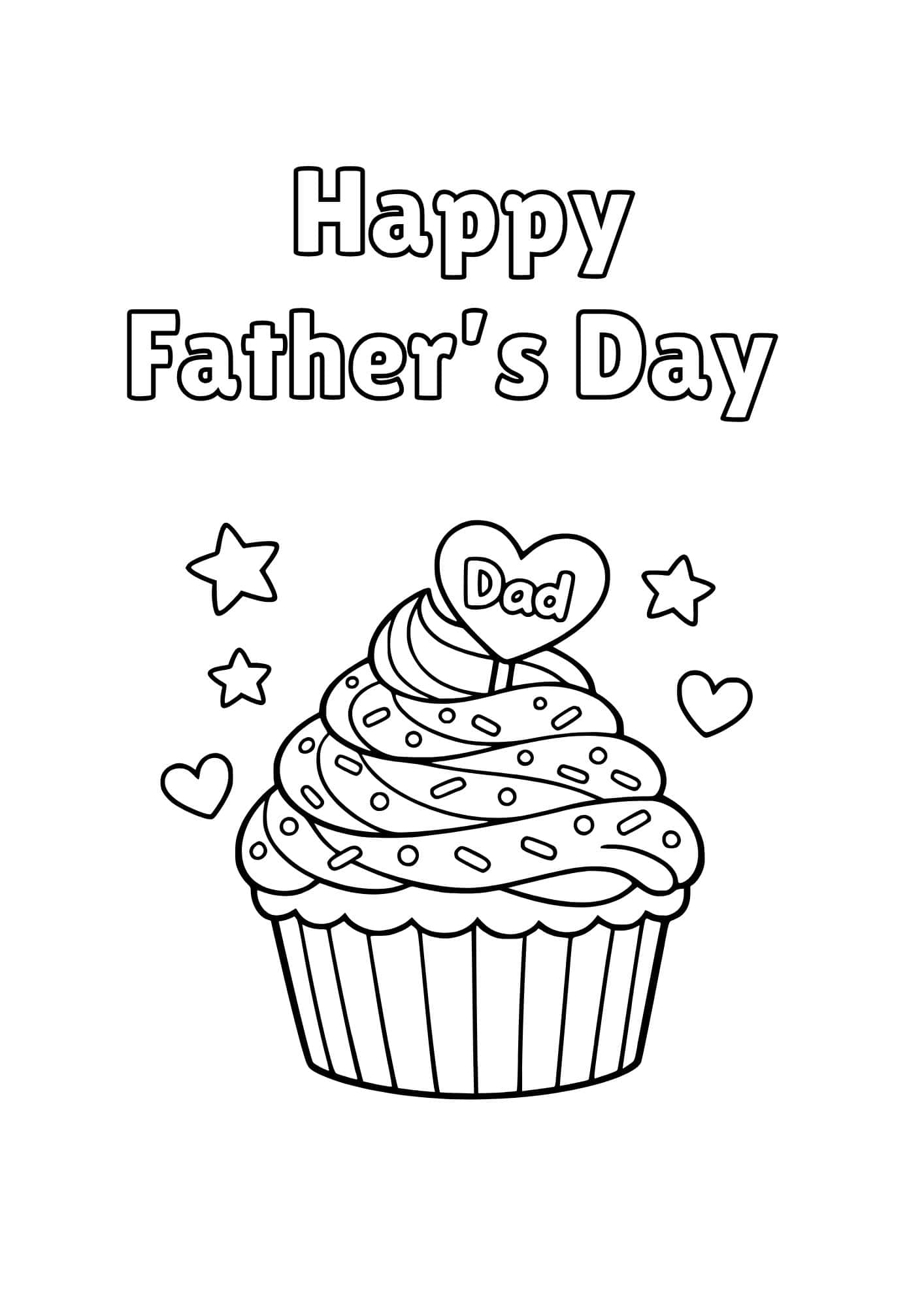Happy Father's Day cupcake themed coloring page.