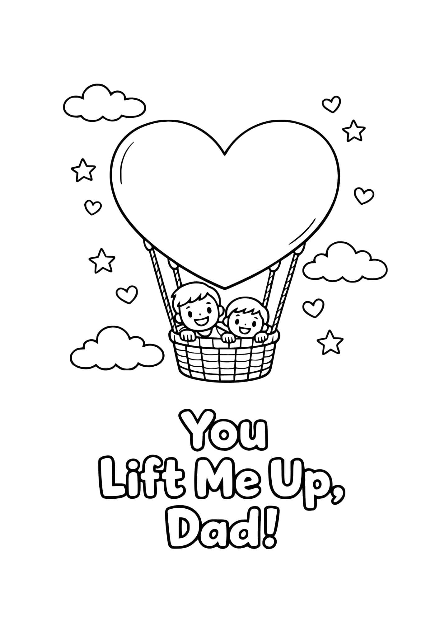 Heart shaped hot air balloon coloring page.