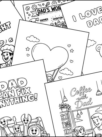 Father's Day coloring pages free printables overlapping on one another.