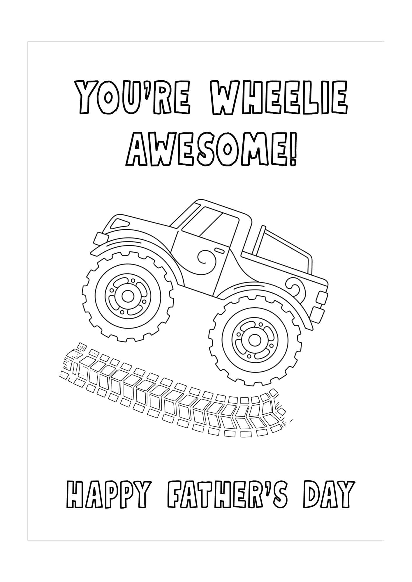 Monster truck coloring card for dad.