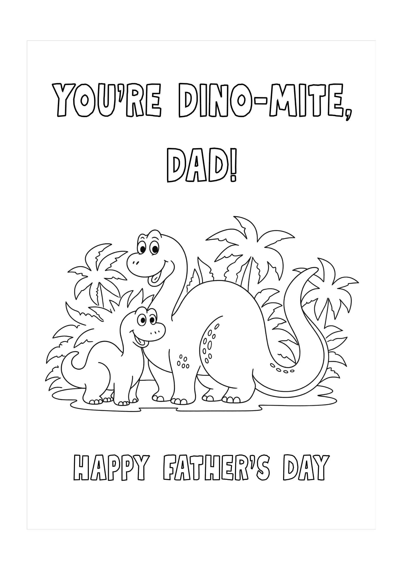 Dinosaur themed Father's day coloring card.