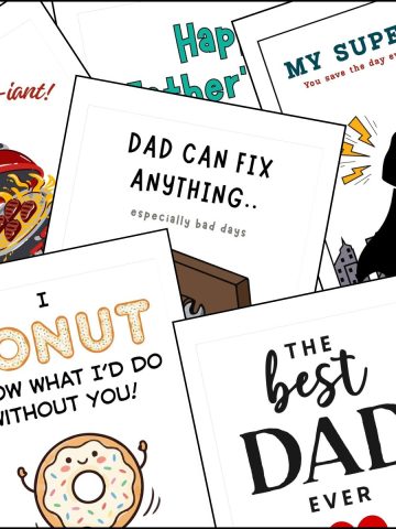 Free printable Father's day cards overlapping on one another.