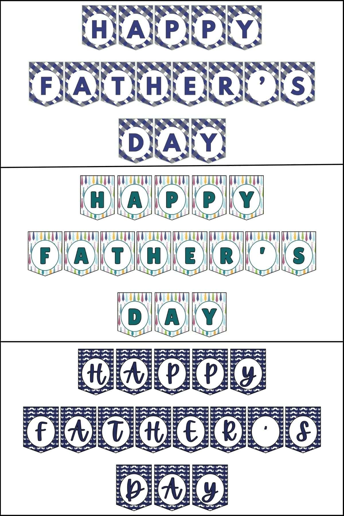 Happy Father's Day banner printable in 3 designs.