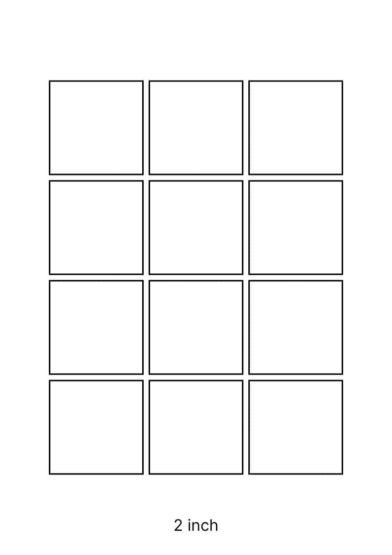 2 inch square template on A4 paper.