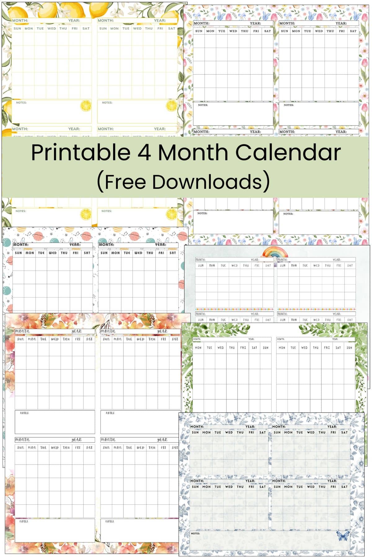 A stack of 4 month calendar template printables overlapping on one another.