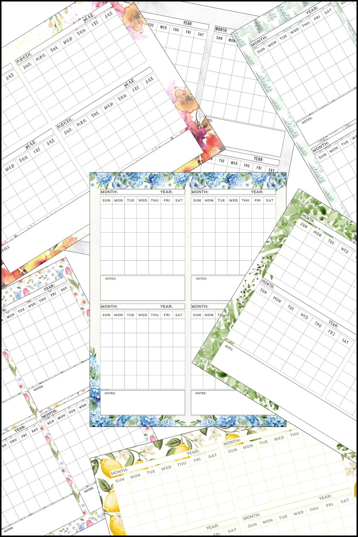 A stack of 4 month calendar template printables overlapping on one another.