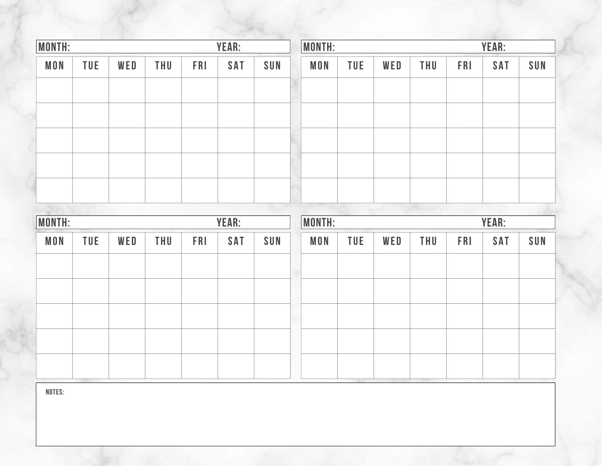 Calendar design in marble texture.